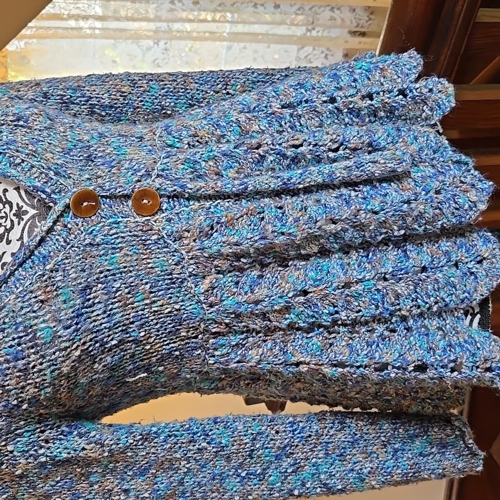 Free People Blue Knit Cardigan with Wooden Buttons - Picture 3 of 10